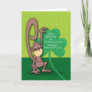 Carte Joyeux anniversaire sur Saint Patrick's Day Monkey