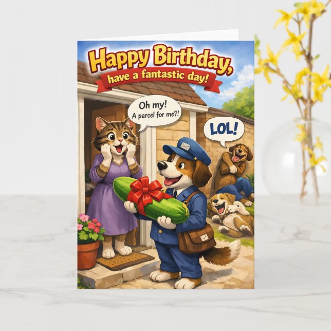 Carte Joyeux anniversaire, surprise, colis de concombre  (Fleur jaune)