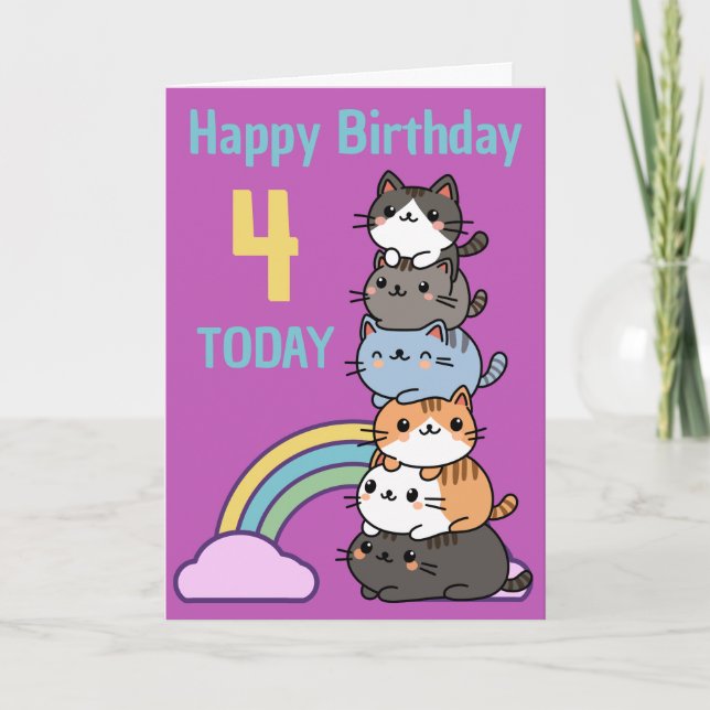 Carte Joyeux Anniversaire Tas De Chats Avec L'âge (Devant)