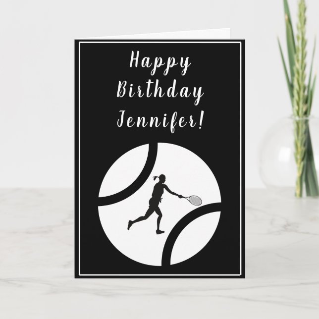 Carte Joyeux Anniversaire Tennis Card Black White Girl S (Devant)