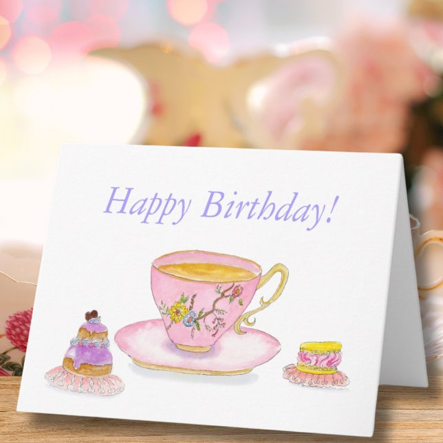 Carte Joyeux Anniversaire Thé Avec Pâtisseries (Créateur téléchargé)