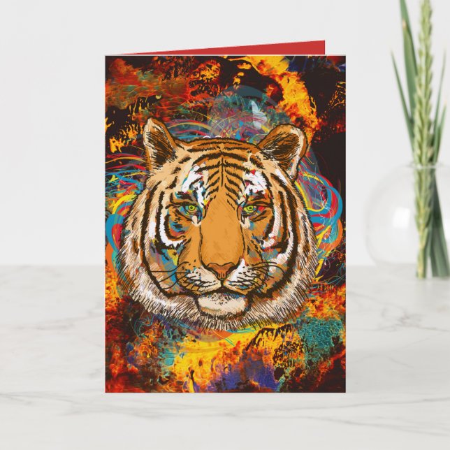 Carte Joyeux Anniversaire Tigre de Feu (Devant)