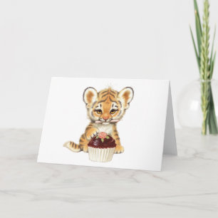 Carte Joyeux anniversaire - Tigre mignon avec Cupcake