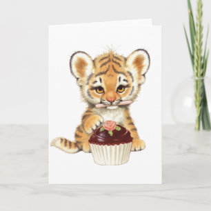 Carte Joyeux anniversaire - Tigre mignon avec Cupcake