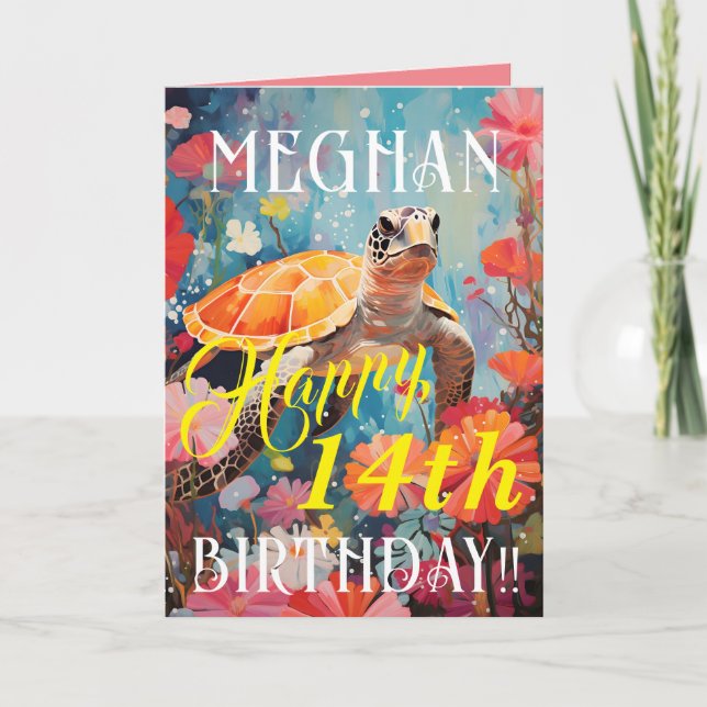 Carte Joyeux Anniversaire Tortue Classique Et Océan (Devant)