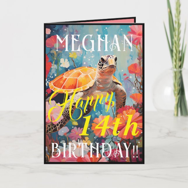 Carte Joyeux Anniversaire Tortue Classique Et Océan (Devant)