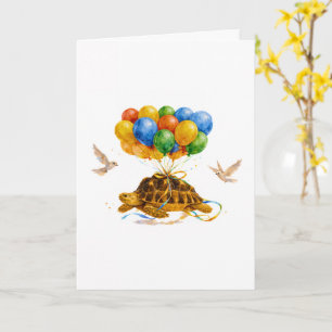 Carte Joyeux Anniversaire tortue Sulcata volant avec des