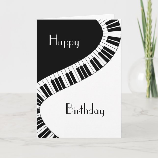 Carte Joyeux Anniversaire - Touches de Piano Courbes Ond (Devant)