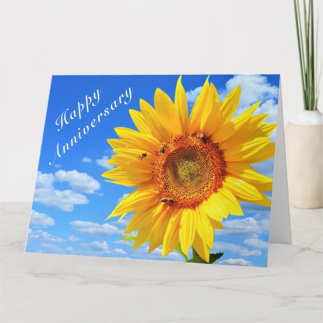 Carte Joyeux anniversaire - Tournesol et abeilles sur le (Devant)