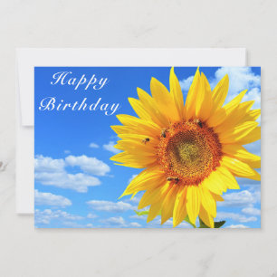 Carte Joyeux anniversaire - Tournesol et abeilles sur le