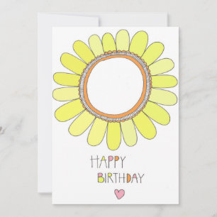 Carte Joyeux Anniversaire tournesol et coeur rose