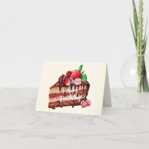 Carte Joyeux Anniversaire Tranche de Gâteau au Chocolat 