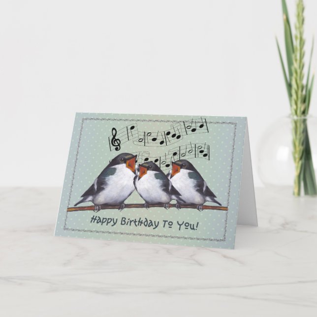Carte Joyeux Anniversaire : Trois Oiseaux Chanter : Pers (Devant)