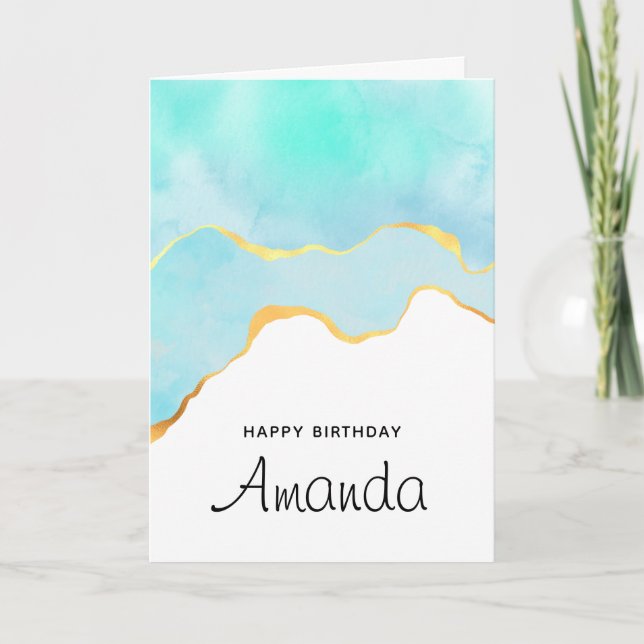 Carte Joyeux Anniversaire Tropical Vert avec Bordure Dor (Devant)