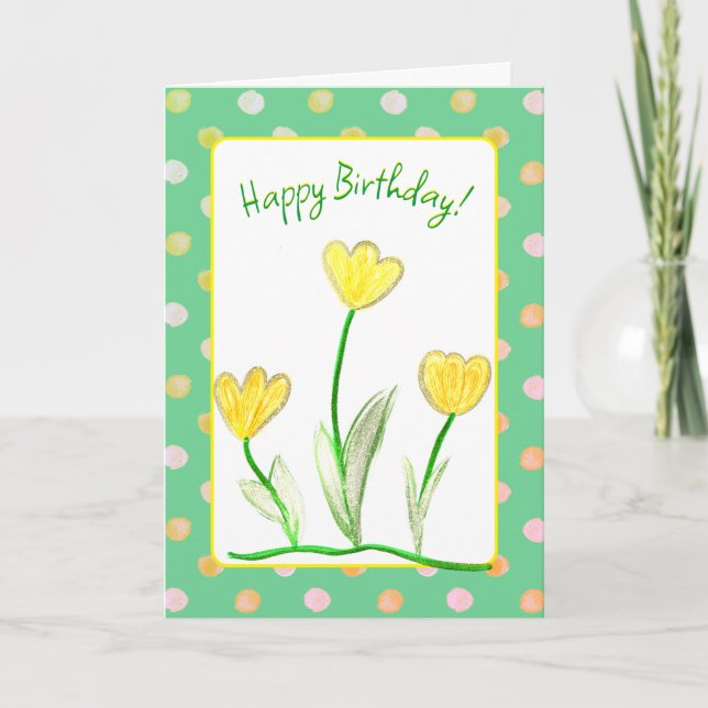 Carte Joyeux anniversaire Tulipe Jaune Art Floral (Devant)