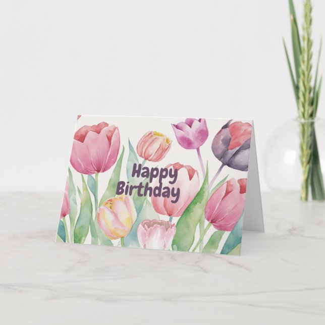 Carte Joyeux Anniversaire Tulipes Abstrait Floral (Devant)