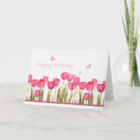 joyeux anniversaire, tulipes roses et papillons