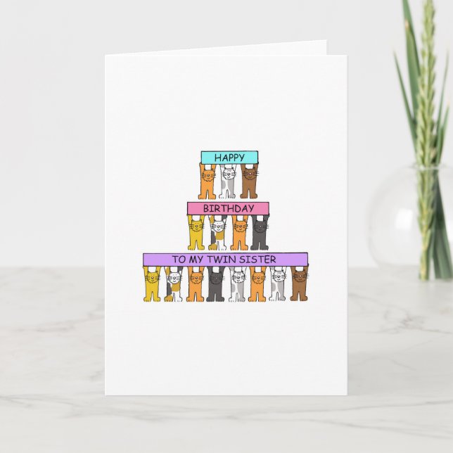 Carte Joyeux Anniversaire Twin Sister Cartoon Cats (Devant)
