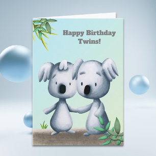 Carte Joyeux Anniversaire Twins Koala Bear Cartoon