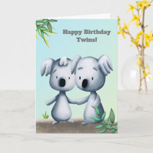 Carte Joyeux Anniversaire Twins Koala Bear Cartoon