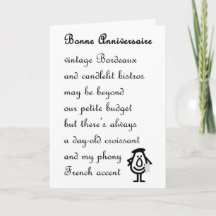 Carte Joyeux Anniversaire - un poème d'anniversaire drôl