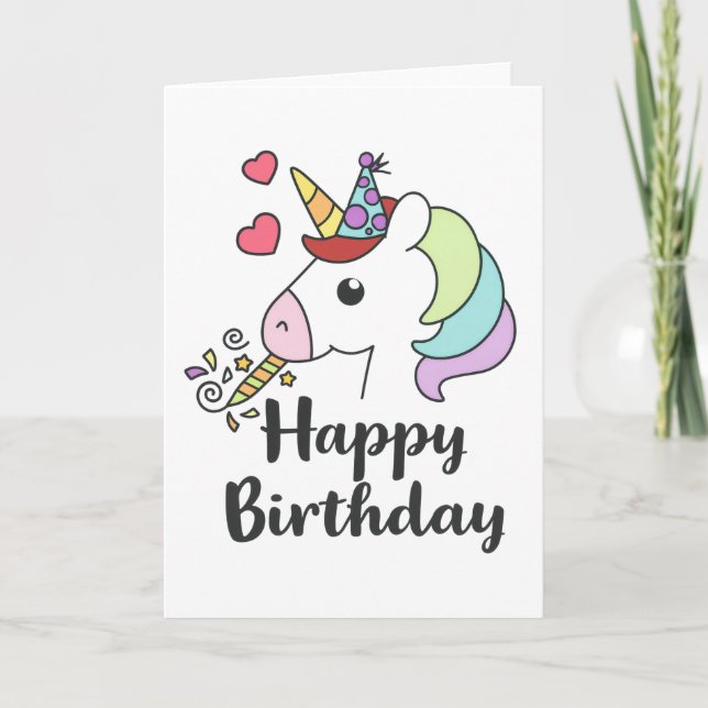 Carte Joyeux Anniversaire Unicorn - Design de fête migno (Devant)