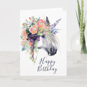 Carte Joyeux anniversaire Unicorne en fleurs