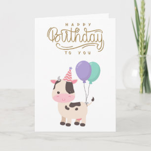 Carte Joyeux Anniversaire vache mignonne et amusante ave