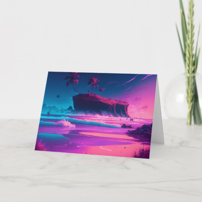 Carte Joyeux Anniversaire  | Vagues d'océan rose (Devant)