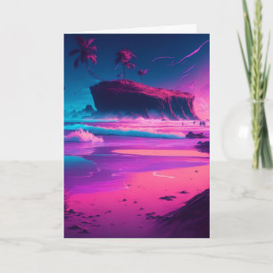 Carte Joyeux Anniversaire   Vagues d'océan roses