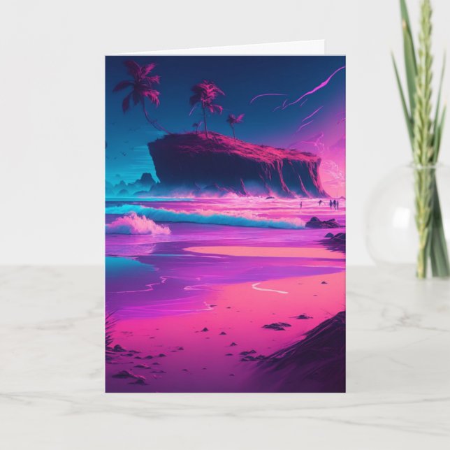 Carte Joyeux Anniversaire  | Vagues océaniques roses (Devant)