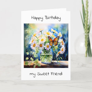 Carte Joyeux anniversaire   Vase des marguerites