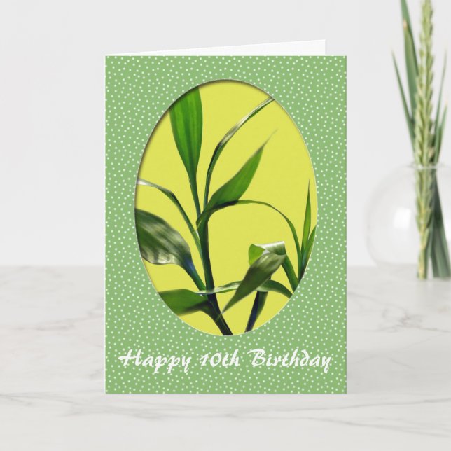 Carte Joyeux anniversaire, vert chanceux feuilles de bam (Devant)