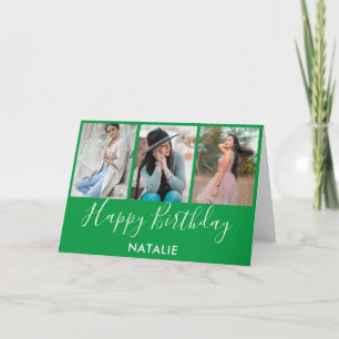 Carte Joyeux anniversaire Vert et Blanc 3 photo Collage