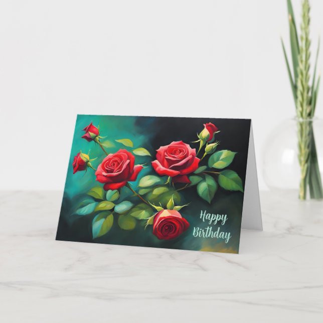Carte Joyeux anniversaire Vibrant Roses Rouges Floral (Devant)