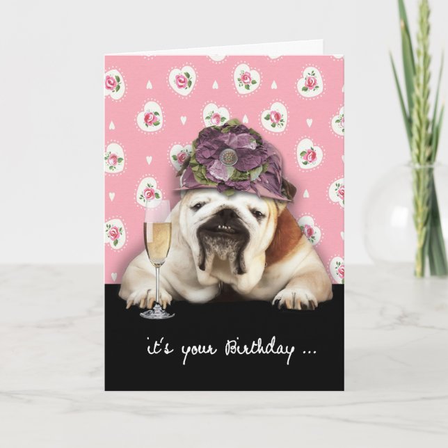 Carte joyeux anniversaire, vieillir, humour, chien avec  (Devant)