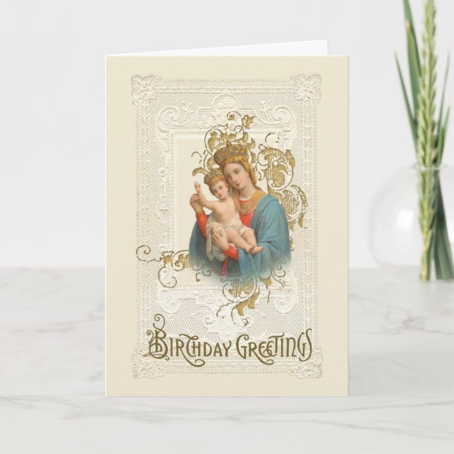 Carte Joyeux Anniversaire Vierge Marie Jésus Catholique (Devant)