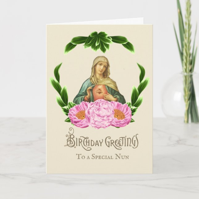 Carte Joyeux Anniversaire Vierge Marie Religieuse Cathol (Devant)
