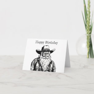Carte Joyeux Anniversaire Vieux Cowboy en Veste Cuir