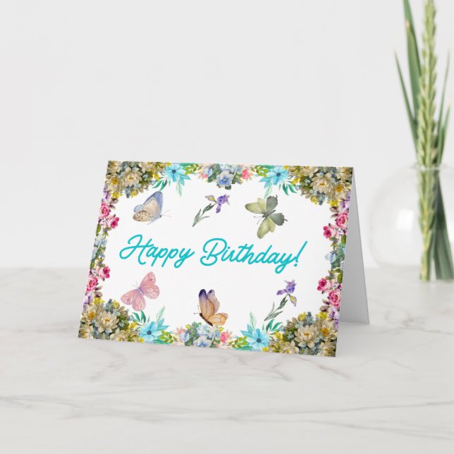 Carte Joyeux anniversaire Vintage Aquarelle Fleurs (Devant)