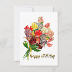 Carte Joyeux Anniversaire Vintage Fleurs de pois doux