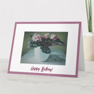 Carte Joyeux Anniversaire vintage joli violet rose finea