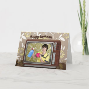 Carte Joyeux anniversaire Vintage Rétro femme de ménage