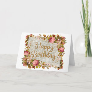 Carte Joyeux anniversaire Vintage Roses d'aquarelle