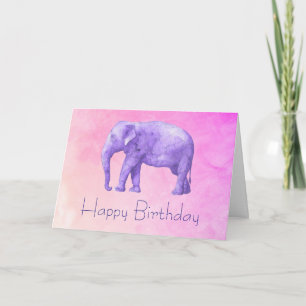 Carte Joyeux Anniversaire violet Eléphant sur rose