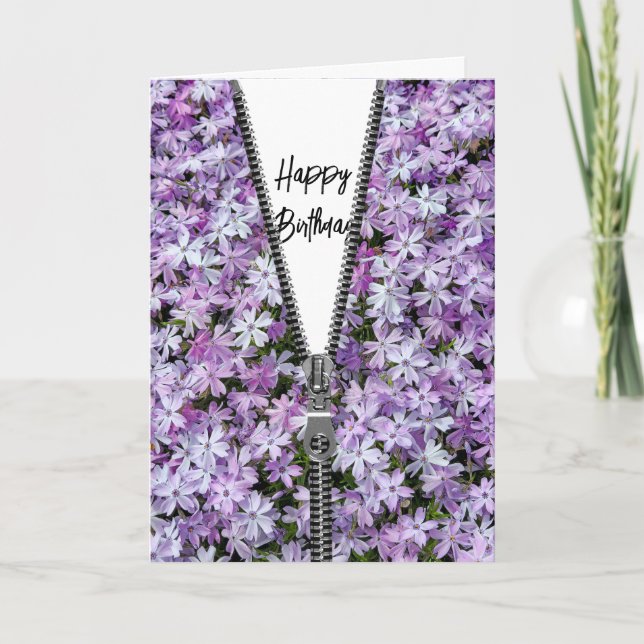 Carte Joyeux Anniversaire violet Phlox avec Zipper (Devant)