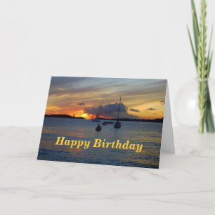 Carte Joyeux Anniversaire Voiliers au Coucher du Soleil
