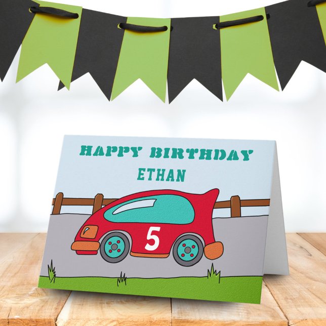 Carte Joyeux Anniversaire Voiture de Course (Créateur téléchargé)