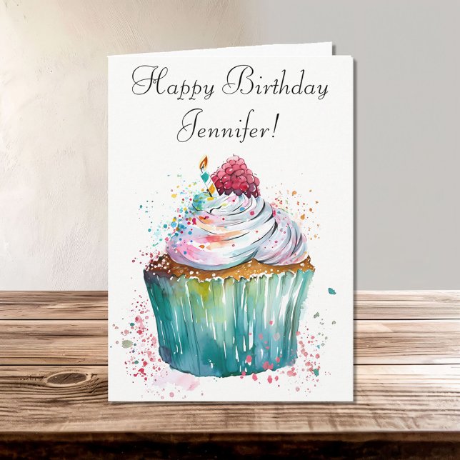 Carte Joyeux Anniversaire Whimsical Cupcake avec bougie (Créateur téléchargé)