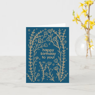 Carte Joyeux Anniversaire Whimsical Floral Sketch Doodle